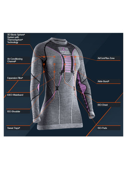 Koszulka damska z długim rękawem X-Bionic Apani Merino 4.0 czarno-szaro-różowy